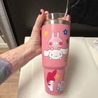 Sanrio My Melody Cinnamoroll Pink Stainless Steel Tumbler W  Lid Straw