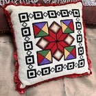 Antique Edwardian-1920s Ukrainian Folk Art Needlepoint Pin Cushion Glass Beading