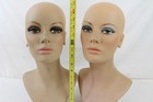 2 Vintage Fiberglass Mannequin Head Wig Display Painted Eyes Halloween Bust