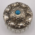 Cut Glass Sterling Lid Dresser Jar Turquoise Bead Art Nouveau Zipper Cut Crystal