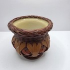 Vintage Small Woven Rattan Wicker Basket Candle Holder planter With Ceramic Cup 