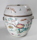 Antique Chinese Porcelain Drum Form Vase Or Box In Famille Rose Palette Marked