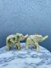 Vintage Green Onyx Stone Elephant Figurines Set Of 2 Hand Carved Marble Decor