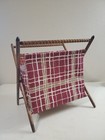 Vtg Wood Frame Knitting Sewing Caddy Basket Yarn Bag Folding Floral Grannycore