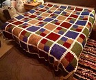 Crochet Granny Square Afghan Blanket  Throw 90 X 90 Multi Color King Size