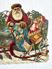 Rare Large 1900 s German Die Cut Of Santa In His Sleigh Christmas