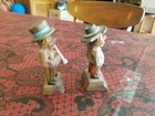 2 Vintage 3  Hand Carved Primitive Wooden Pig Figures 1 With Clarinet 