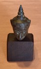 Fine Antique Burmese Bronze Buddha Head  Hardwood Stand