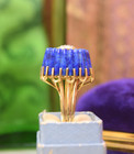 Vintage 14k Gold Carved Blue Lapis Custom Diamond Ring Sz 7 5