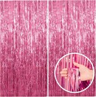 2 Pack Pink Backdrop Party Decorations Tinsel Curtain Party Backdrop Foil Fri   