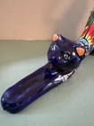 Talavera Stretching Blue Multicolored Cat Folk Art Mexico 9    Long