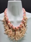 Crafted Gemstone Coral Inspired Beaded Waterfall Pink Cream Necklace Earring Set