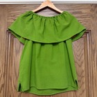 Hand Made Embroidery Mexican Blouse Green Floral Womens Sz M