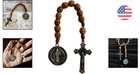 Saint Benedict Pocket Rosary - 9-inch Brown Wood Beads  Antique Silver Accents