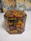 Vintage Floral Octagon Hinged Lid Tin Box  Made In England