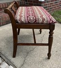 Vtg Carved Cherry Finish Wood Bench Stool Needlept Tapestry Upholstery Lalacore