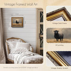 Vintage Gold Framed Wall Art  Black Sheep Canvas Oil Painting  Neutral Farmho   