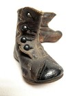 Antique Victorian Childs Brown Leather High Button Shoe Pair Children Doll Old