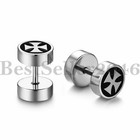 2pcs Stainless Steel 8mm Cross Barbell Men Women Stud Earrings Ear Piercings