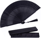 Silk Folding Fan  Bamboo Wood Hand Fan Japanese Vintage Retro Style Handmade    
