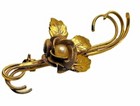 Vintage Pin Brooch Gold Tone Faux Pearl Center Rose Leaves Textured 2 