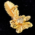 Vtg Vassar Rhinestone Hair Clip Barrette Flower   Fern Filigree Free Ship Jcs