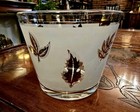 Vintage Mcm Frosted Glass Autumn Leaf Ice Bucket   8 Shot Glass Cocktail Set