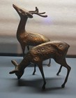 Vintage Mid-century Heavy Brass Large Deer Pair  840 Grams   10 1 4  Tall    L12