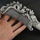 Collectibles Chinese Handwork Miao Imitation Silver Carving Dragon Phoenix Comb
