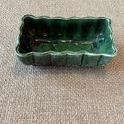 Vintage Mcm Dark Green Pottery Rectangular Planter Vase On Pedestal Mid Century