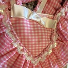 Curtain Call Costumes Maid Dress Pink white Gingham Satin Ruffled Sequins