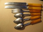 Vintage 6 Pcs Betsy Ross Flatware Butterscotch Bakelite Handles Art Deco