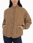 Blanknyc Womens Quilted Jacket Tan Pockets Snap Front Oversized Size S