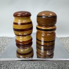 Vintage Salt And Pepper Shakers Wooden Inlay Striped Mid Century Modern Style