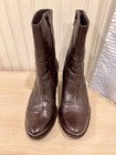 Biviel Dark Brown Leather Boots Womens Size 6 Soft Side Zip Block Heels Euc