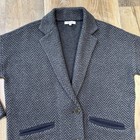 Madewell Blazer Sweater Jacket Blue Herringbone Merino Wool Knit Coatigan Office