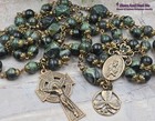 St Patrick Bridget Shamrock Celtic Green Kambaba Jasper Vintage Bronze Rosary