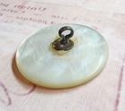 Antique Engraved Pearl Shell Whaling Picture Button W  Black Pigment   1-1 8 