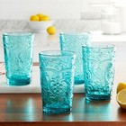 Set Of 4 Amelia Tumbler 15 22 Oz Beer Water Drinking Glass Embossed Design Teal