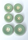Vtg Light Green White Plastic Buttons Set Of Six 1940s 50s Four Small Two Large