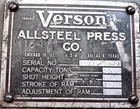 All Steel Press Co  Verson 50 Ton Press Brake Mod  2078-50 Serial No  15310-2078