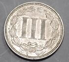1865 Three Cent Nickel -nice Original Au  - Civil War Coin -  837