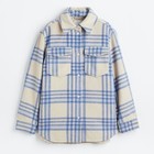 H m Plaid Shirt Jacket Beige Blue Check Brushed Relaxed Shacket M