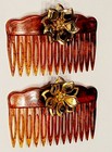 Vintage Floral Hair Accessory Combs Pair Metal Goldtone Flowers 2  X 3 
