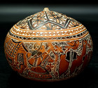 Vtg Peruvian Intricate Hand Fine Carved Etched Gourd Peruvian Culture Scenes