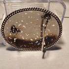 Ladies Silver Tone Oval Western Floral Engraved Belt Buckle  Fits 1 5  Belt 3 5 