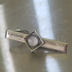 Vintage Swank Silver Tone Tie Bar Clip Black Cabochon Diamond Shape Mcm 1960s