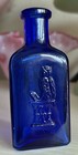 Antique Rare  the Owl Drug Co  3 3 4    One Wing Cobalt Blue Poison Bottle