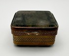 Antique Victorian Trinket Box Moss Agate Gilt Metal 19th Century