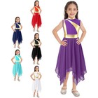 Kids Girls Liturgical Praise Dance Dress Metallic Asymmetrical Worship Costume